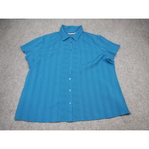 Croft & Barrow Button Up Shirt Plus Size 1X Solid Blue Short‎ Sleeve Top*